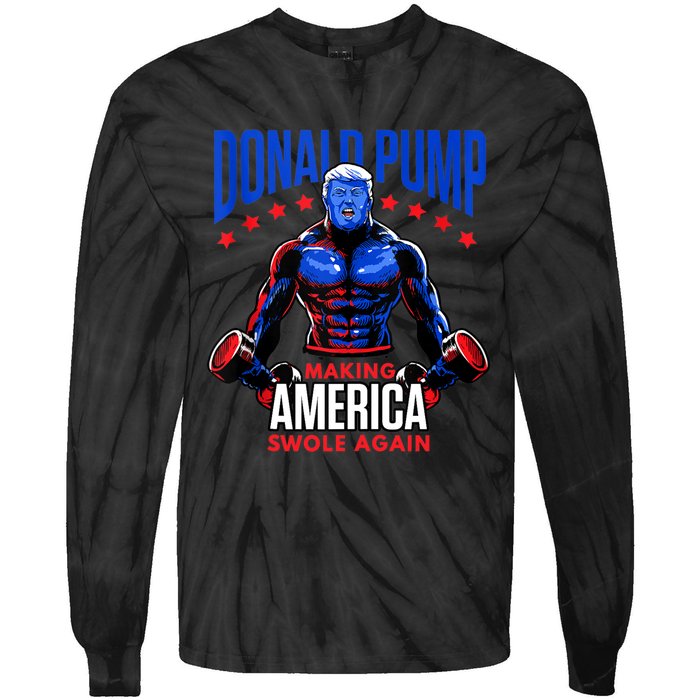 Donald Pump Swole America Gift Trump Weight Lifting Gym Fitness Tie-Dye Long Sleeve Shirt