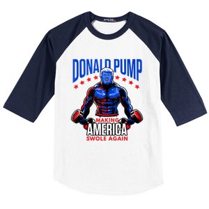 Donald Pump Swole America Gift Trump Weight Lifting Gym Fitness Baseball Sleeve Shirt