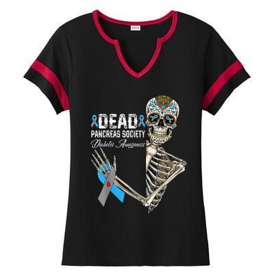 Dead Pancreas Society Diabetes Awareness Day Sugar Skeleton Ladies Halftime Notch Neck Tee