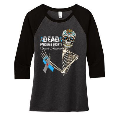 Dead Pancreas Society Diabetes Awareness Day Sugar Skeleton Women's Tri-Blend 3/4-Sleeve Raglan Shirt