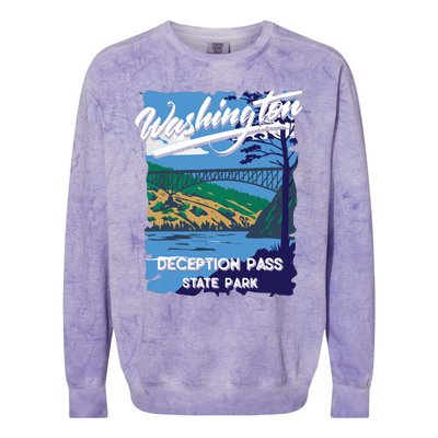 Deception Pass State Park Washington Evergreen State Camping Colorblast Crewneck Sweatshirt