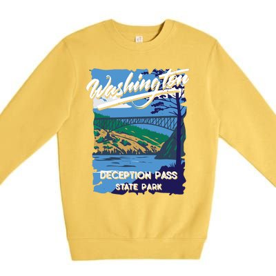 Deception Pass State Park Washington Evergreen State Camping Premium Crewneck Sweatshirt