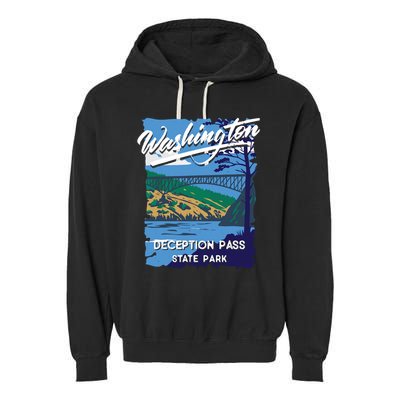 Deception Pass State Park Washington Evergreen State Camping Garment-Dyed Fleece Hoodie