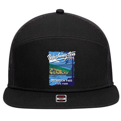 Deception Pass State Park Washington Evergreen State Camping 7 Panel Mesh Trucker Snapback Hat