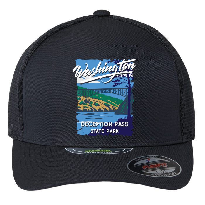 Deception Pass State Park Washington Evergreen State Camping Flexfit Unipanel Trucker Cap