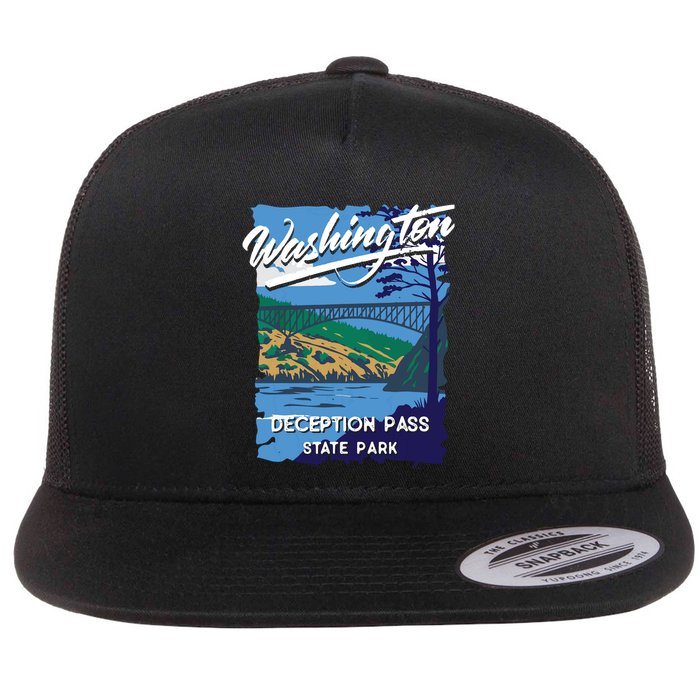 Deception Pass State Park Washington Evergreen State Camping Flat Bill Trucker Hat