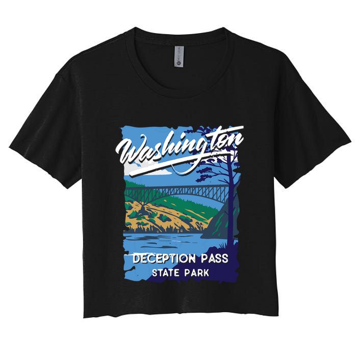 Deception Pass State Park Washington Evergreen State Camping Women's Crop Top Tee