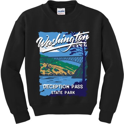 Deception Pass State Park Washington Evergreen State Camping Kids Sweatshirt