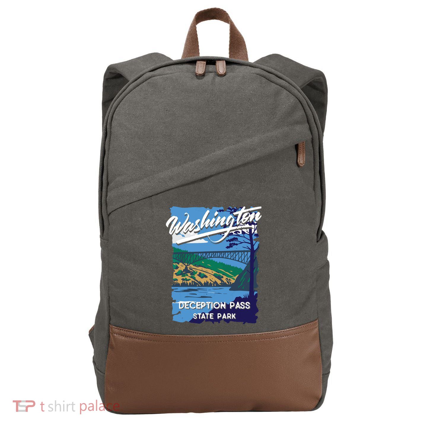 Deception Pass State Park Washington Evergreen State Camping Cotton Canvas Backpack