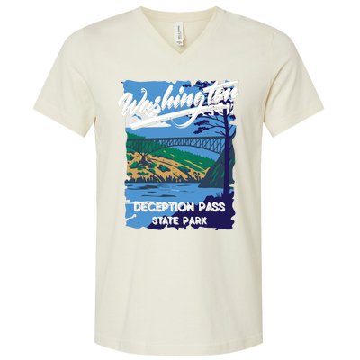 Deception Pass State Park Washington Evergreen State Camping V-Neck T-Shirt