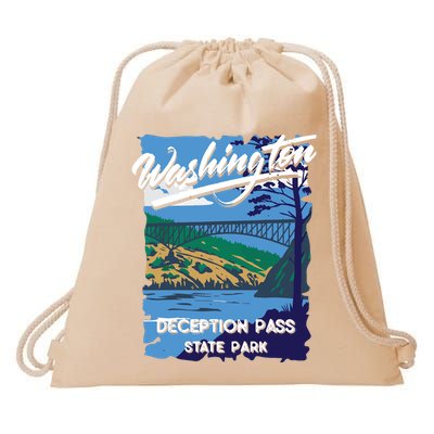 Deception Pass State Park Washington Evergreen State Camping Drawstring Bag
