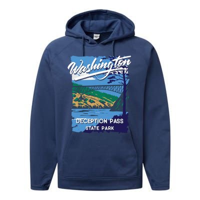 Deception Pass State Park Washington Evergreen State Camping Performance Fleece Hoodie