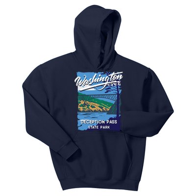 Deception Pass State Park Washington Evergreen State Camping Kids Hoodie