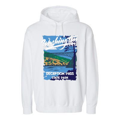 Deception Pass State Park Washington Evergreen State Camping Garment-Dyed Fleece Hoodie