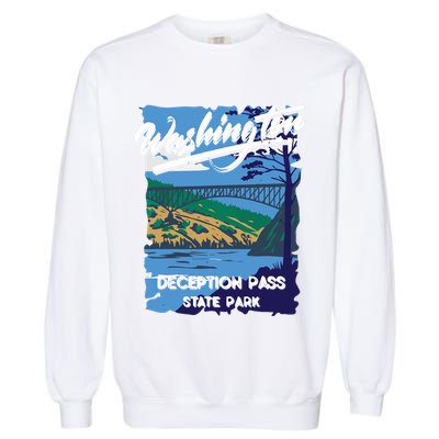 Deception Pass State Park Washington Evergreen State Camping Garment-Dyed Sweatshirt
