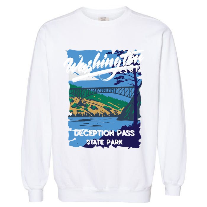 Deception Pass State Park Washington Evergreen State Camping Garment-Dyed Sweatshirt