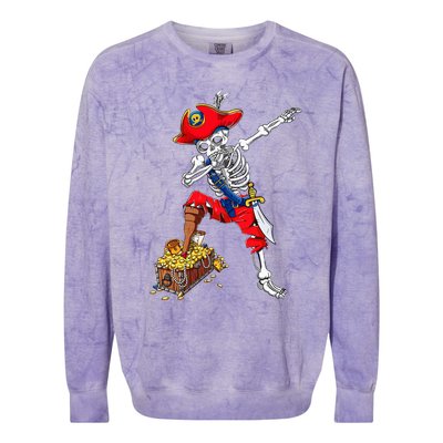 Dabbing Pirate Skeleton Dab Kids Halloween Costume Gift Colorblast Crewneck Sweatshirt