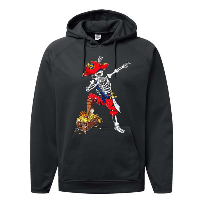 Dabbing Pirate Skeleton Dab Kids Halloween Costume Gift Performance Fleece Hoodie