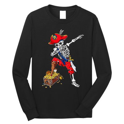 Dabbing Pirate Skeleton Dab Kids Halloween Costume Gift Long Sleeve Shirt