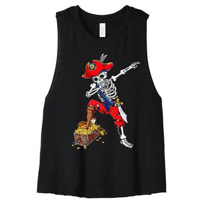 Dabbing Pirate Skeleton Dab Kids Halloween Costume Gift Women's Racerback Cropped Tank