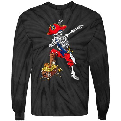 Dabbing Pirate Skeleton Dab Kids Halloween Costume Gift Tie-Dye Long Sleeve Shirt