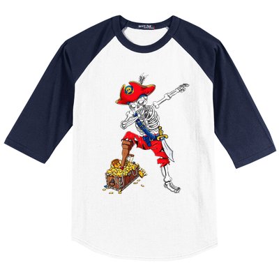 Dabbing Pirate Skeleton Dab Kids Halloween Costume Gift Baseball Sleeve Shirt