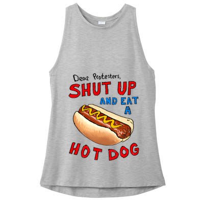 Dear Protesters Shut Up And Eat A Hot Dog Funny 4th Of July Ladies PosiCharge Tri-Blend Wicking Tank