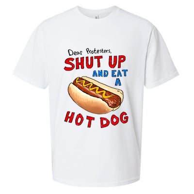 Dear Protesters Shut Up And Eat A Hot Dog Funny 4th Of July Sueded Cloud Jersey T-Shirt