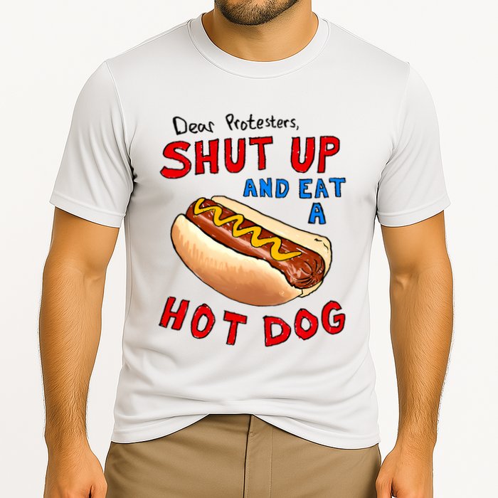 Dear Protesters Shut Up And Eat A Hot Dog Funny 4th Of July Cooling Performance Crew T-Shirt