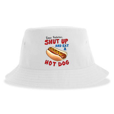 Dear Protesters Shut Up And Eat A Hot Dog Funny 4th Of July Sustainable Bucket Hat