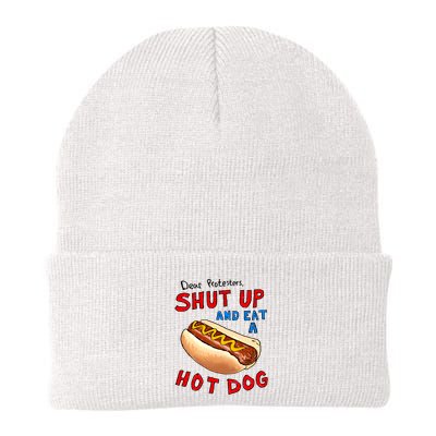 Dear Protesters Shut Up And Eat A Hot Dog Funny 4th Of July Beanie