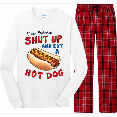 Dear Protesters Shut Up And Eat A Hot Dog Funny 4th Of July Long Sleeve Pajama Set