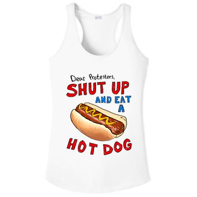Dear Protesters Shut Up And Eat A Hot Dog Funny 4th Of July Ladies PosiCharge Competitor Racerback Tank