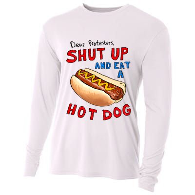 Dear Protesters Shut Up And Eat A Hot Dog Funny 4th Of July Cooling Performance Long Sleeve Crew