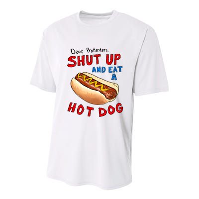 Dear Protesters Shut Up And Eat A Hot Dog Funny 4th Of July Youth Performance Sprint T-Shirt