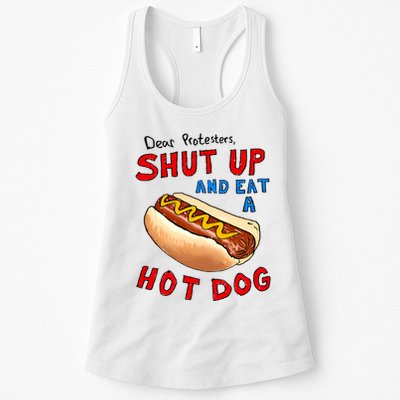 Dear Protesters Shut Up And Eat A Hot Dog Funny 4th Of July Womens Tank Top