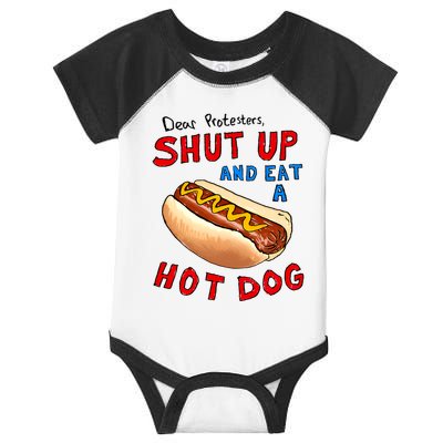 Dear Protesters Shut Up And Eat A Hot Dog Funny 4th Of July Infant Baby Jersey Bodysuit
