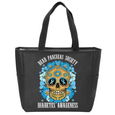 Dead Pancreas Society Funny Diabetes Awareness Sugar Skull Zip Tote Bag