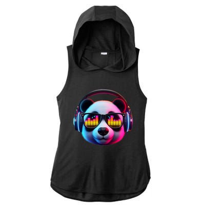 Dj Panda Sound Activated Electronic Music Bars Beats Ladies PosiCharge Tri-Blend Wicking Draft Hoodie Tank