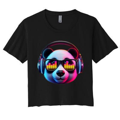 Dj Panda Sound Activated Electronic Music Bars Beats Women's Crop Top Tee