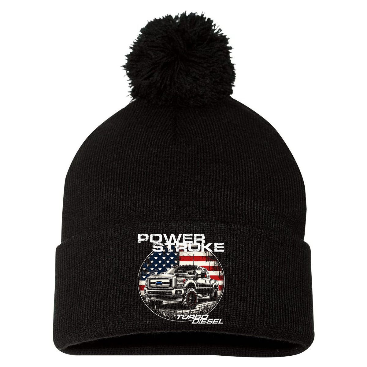 Diesel Power Stroke Truck 6.7 Coal Rolling Diesel Power Pom Pom 12in Knit Beanie