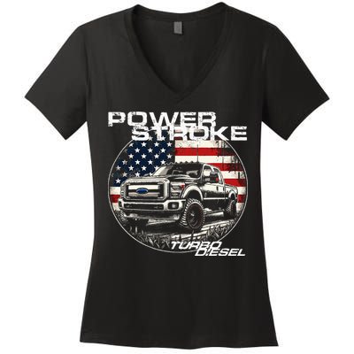 Diesel Power Stroke Truck 6.7 Coal Rolling Diesel Power Women's V-Neck T-Shirt