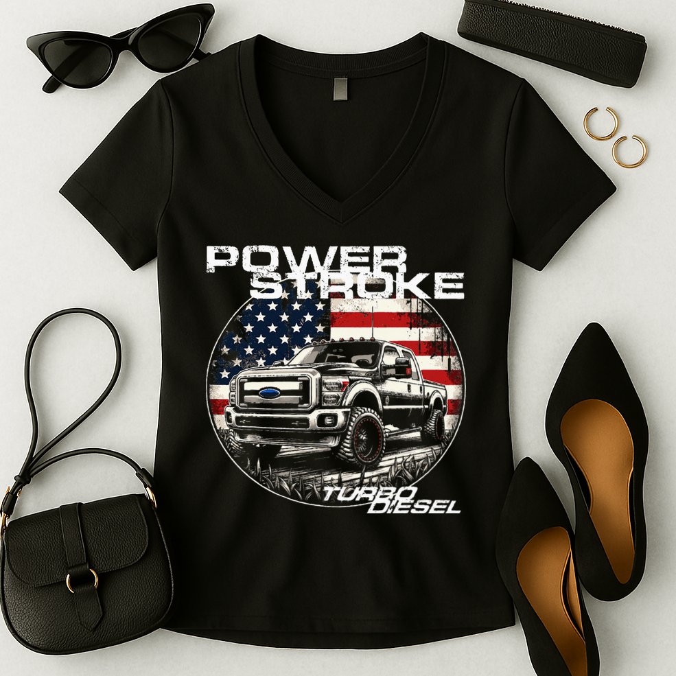 Diesel Power Stroke Truck 6.7 Coal Rolling Diesel Power Women's V-Neck T-Shirt