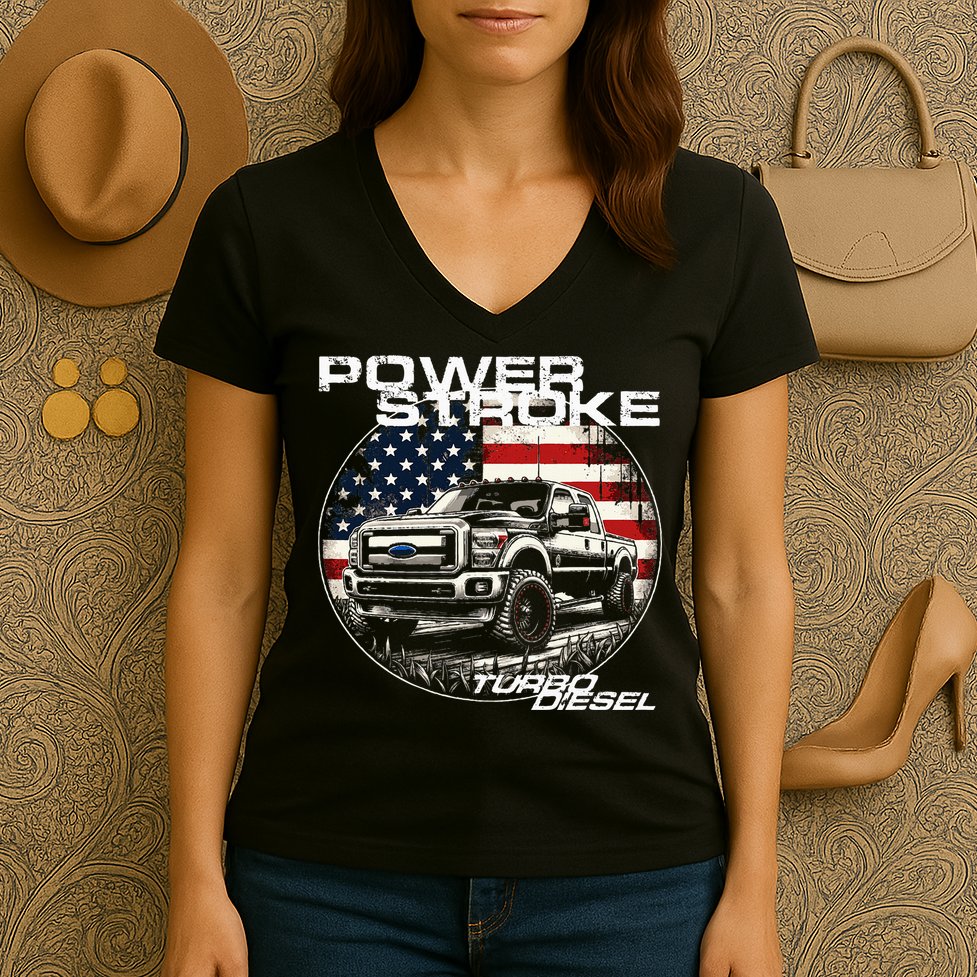 Diesel Power Stroke Truck 6.7 Coal Rolling Diesel Power Women's V-Neck T-Shirt