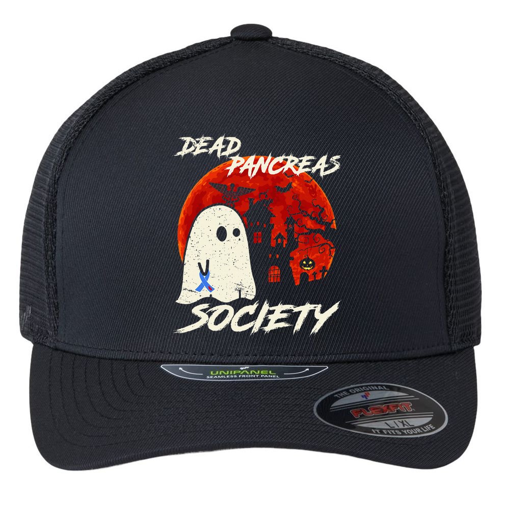 Dead Pancreas Society Ghost Diabetes Awareness Halloween Flexfit Unipanel Trucker Cap