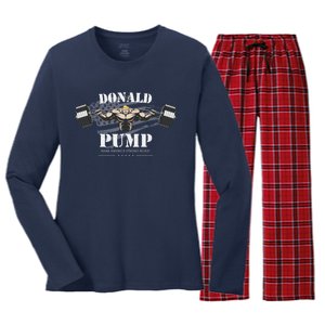 Donald Pump Trump Make America Strong Again Funny Women's Long Sleeve Flannel Pajama Set 