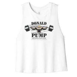 Donald Pump Trump Make America Strong Again Funny Women's Racerback Cropped Tank