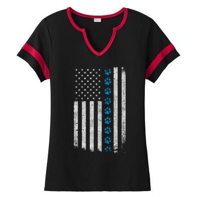 Dog Paw Thin Blue Line American Flag Police Dog Military K9 Meaningful Gift Ladies Halftime Notch Neck Tee