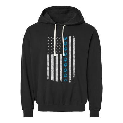 Dog Paw Thin Blue Line American Flag Police Dog Military K9 Meaningful Gift Garment-Dyed Fleece Hoodie