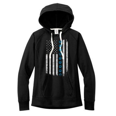 Dog Paw Thin Blue Line American Flag Police Dog Military K9 Meaningful Gift Women's Fleece Hoodie